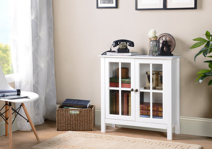 OS Home and Office White Glass Door Accent and Display Cabinet