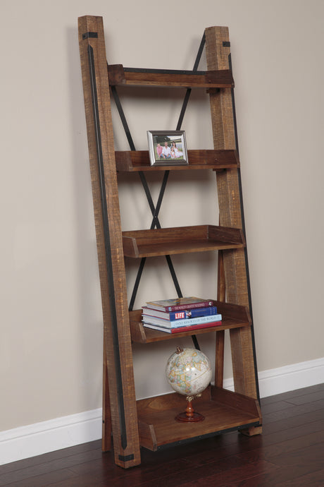 Industrial Open Shelf Ladder Bookcase
