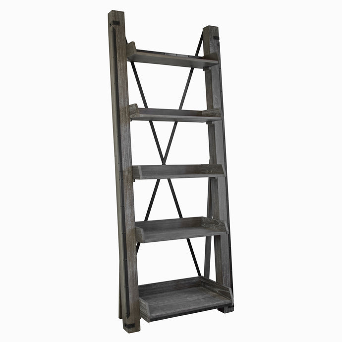 OS Home and Office Furniture Industrial Open Ladder Bookcase in Washed Driftwood Finish