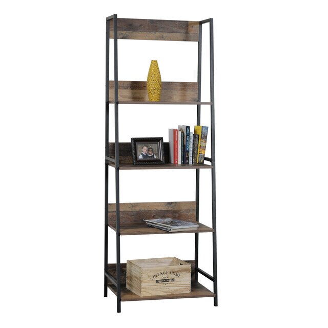 Four Shelf Ladder Style Bookcase with Metal Uprights
