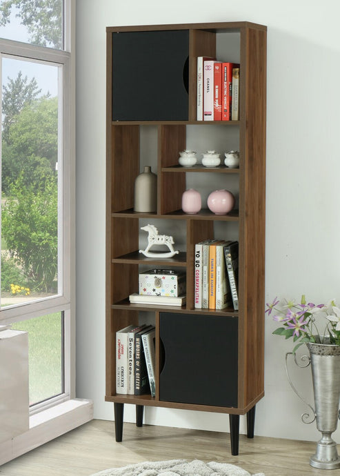 OS Home and Office Mid Century Modern Accent Bookcase with 10 Storage Areas on Wood Legs
