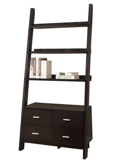 Benzara Cappuccino Ladder Bookcase With 4 Storage Drawers