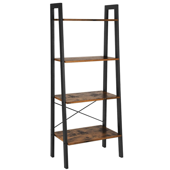 Benzara 4 Tiered Rustic Wooden Ladder Shelf With Iron Framework