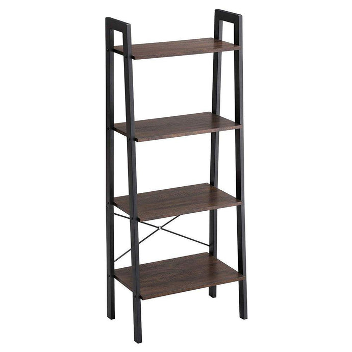 Iron Framed Ladder Storage Shelf With Four Wooden Bookshelves, by Benzara
