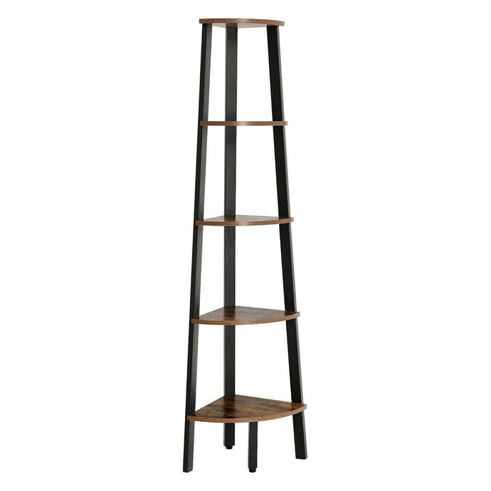 Five Tier Ladder Style Wooden Corner Bookshelf With Iron Framework